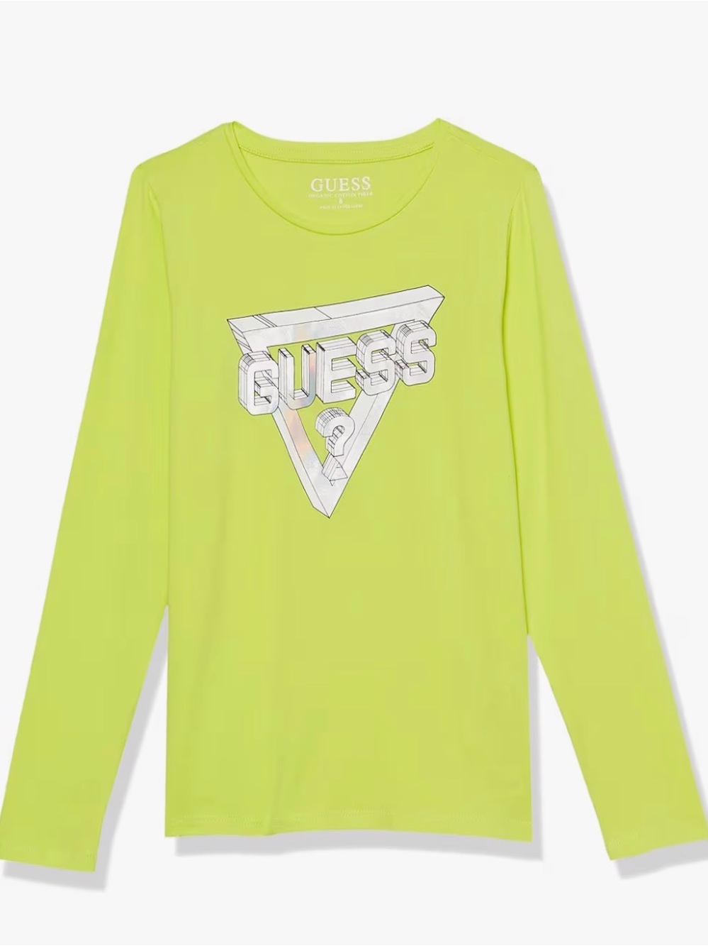 New GUESS Girls' Long Sleeve Organic Cotton Graphic Tee Size 10